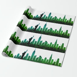 New York Skyline Grönt Big Apple Modern City Presentpapper