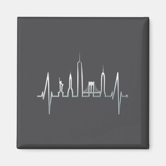 New York Skyline Heartbeat Love Statue Of Liberty  Magnet (Framsidan)