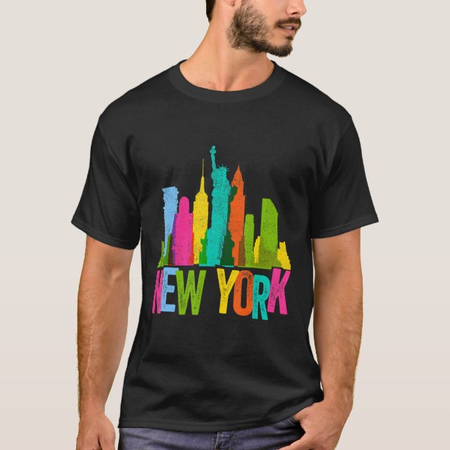 New York Skyline Heartslag Frihetsgudinnan Kärlek T Shirt (Framsida)