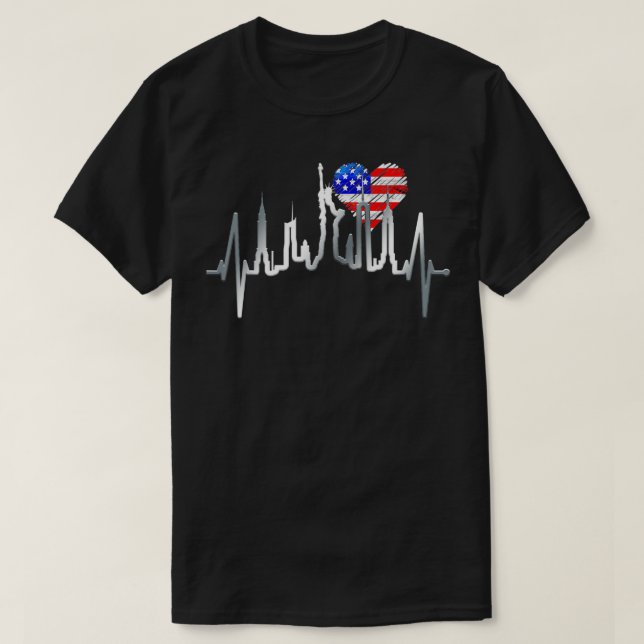 New York Skyline Heartslag Frihetsgudinnan US Fl T Shirt (Design framsida)