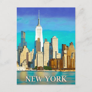 New York Skyline i Cobalt Blue och Tan Vykort