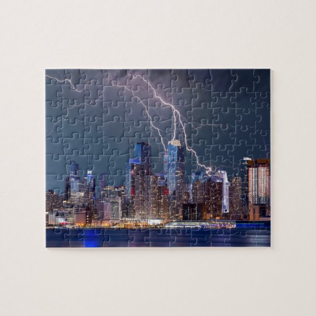 New York Skyline med blixten Pussel (Horisontell)