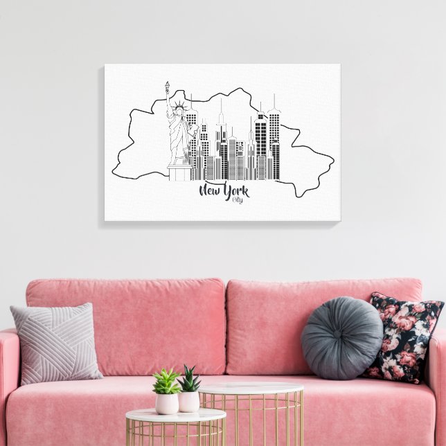 New York Skyline Minimalist Stretched Canva art Canvastryck (Insitu (Vardagsrum))