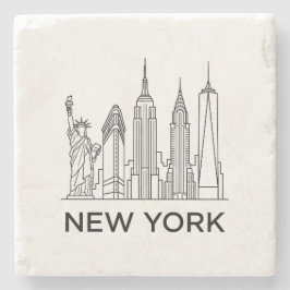 New York Skyline Minimalistisk Linje Konst Stenunderlägg