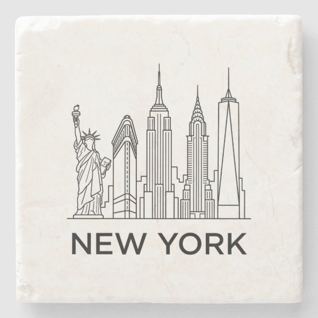 New York Skyline Minimalistisk Linje Konst Stenunderlägg (Framsidan)