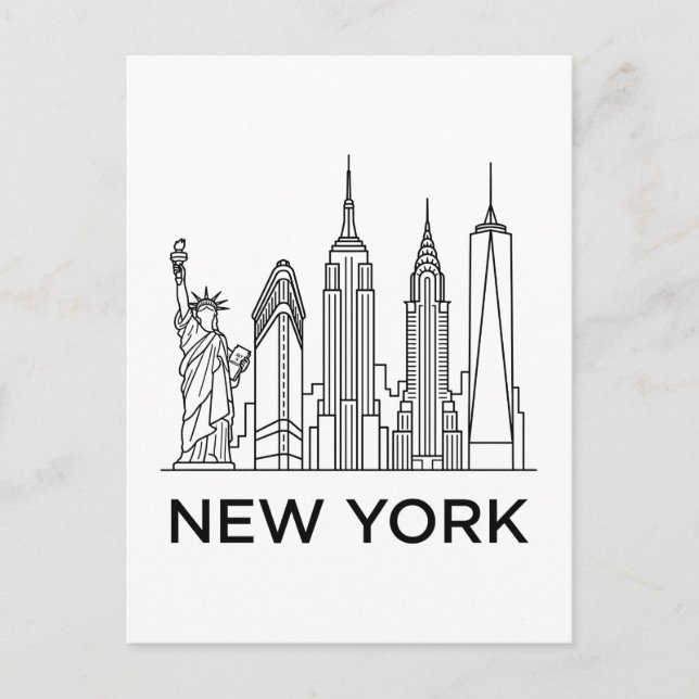 New York Skyline Minimalistisk Linje Konst Vykort (Framsida)