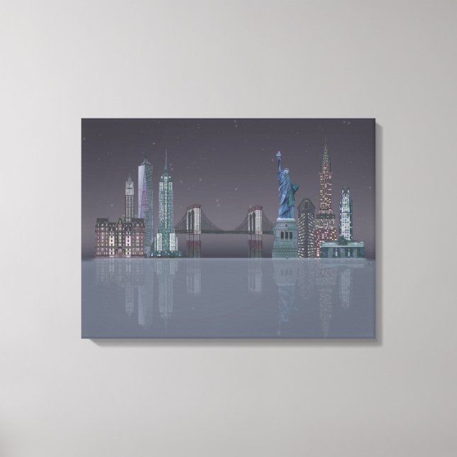 New York Skyline Nattreflektioner Canvastryck (Framsida)