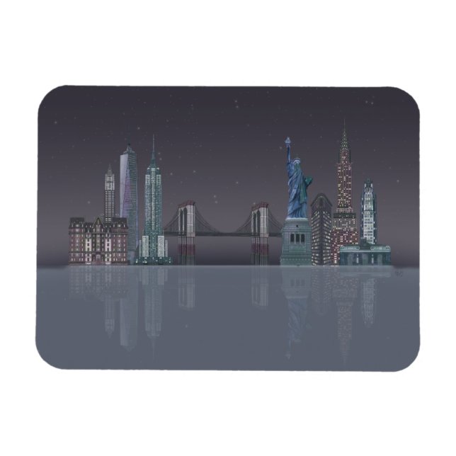 New York Skyline Nattreflektioner Magnet (Horisontell)