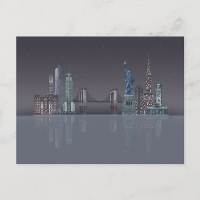 New York Skyline Nattreflektioner Vykort (Framsida)