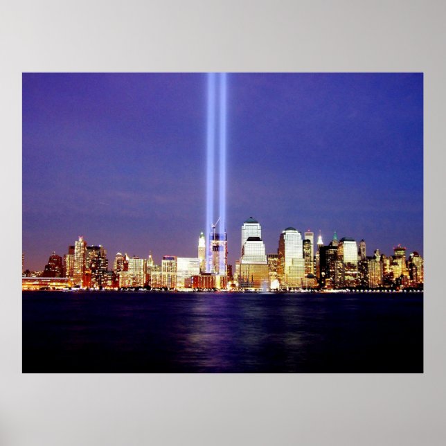 New York Skyline Night Ljus Memorial Poster (Framsidan)