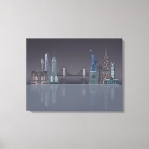 New York Skyline Night Reflektion Canvastryck