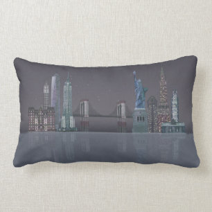 New York Skyline Night Reflektion Lumbarkudde