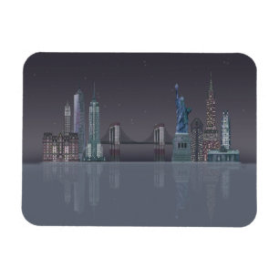 New York Skyline Night Reflektion Magnet