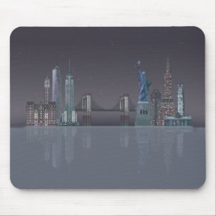 New York Skyline Night Reflektion Musmatta