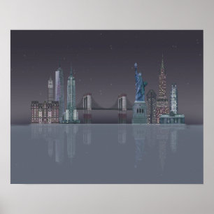 New York Skyline Night Reflektion Poster