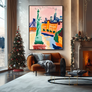New York Skyline och Liberty i Fauvist Artistic Poster