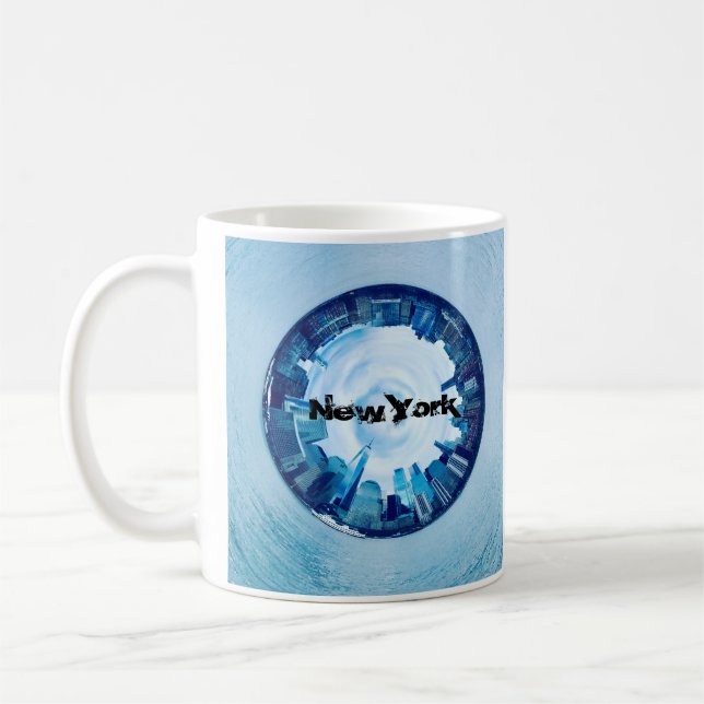 new york skyline of skyscrapers in round cup mug kaffemugg (Vänster)