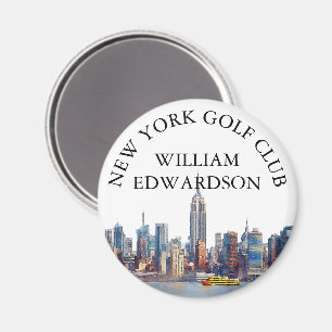 New York Skyline Personlig Golfklubb Namn Magnet