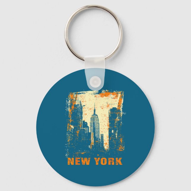 New York Skyline Punk Grunge Nyckelring (Framsida)