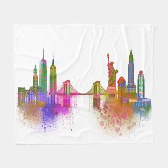 New York Skyline - Rainbow Fleecefilt (Framsidan (Horisontell))