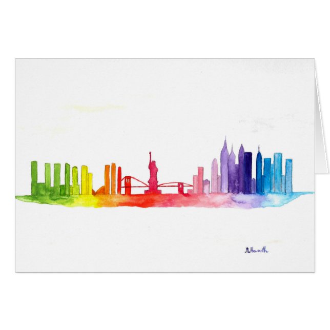New York skyline Rainbow vattencolor NYC Hälsningskort (Framsidan Horizontal)