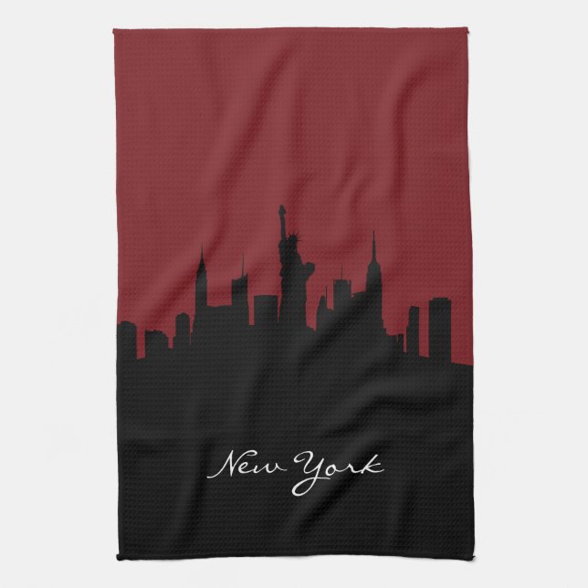 New York Skyline| Röd Mörk Kökshandduk (Vertikal)