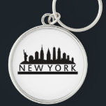 New York Skyline Rund Silverfärgad Nyckelring<br><div class="desc">New York Skyline</div>