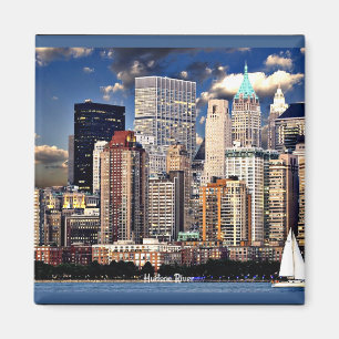 New York Skyline, Sailboat på Hudson River Magnet