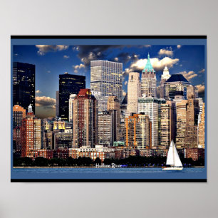 New York Skyline, Sailboat på Hudson River Poster