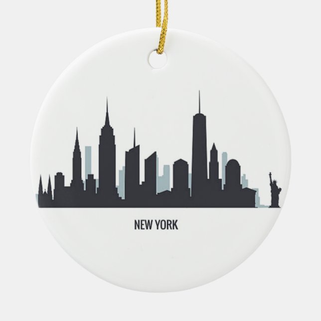 New York Skyline Silhouette Black Elegant American Julgransprydnad Keramik (Framsidan)