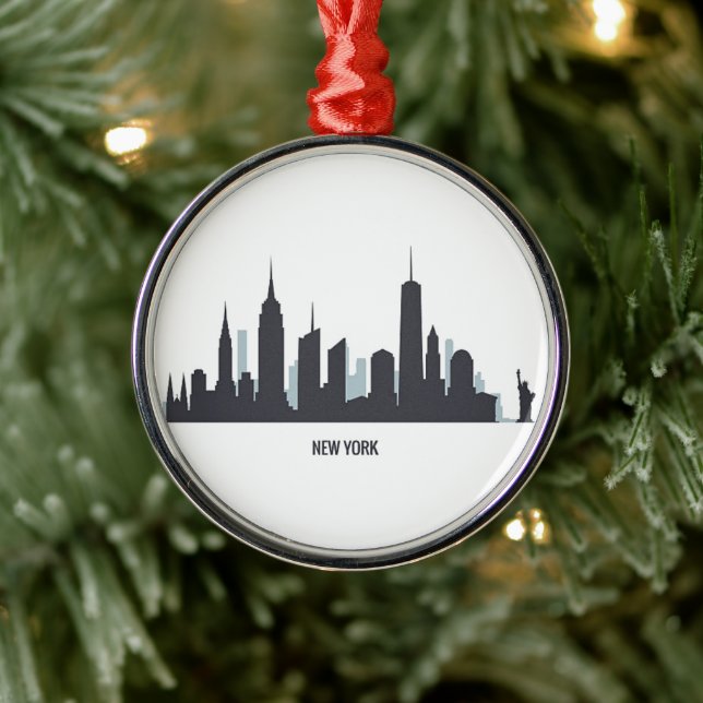 New York Skyline Silhouette Black Elegant American Julgransprydnad Metall (Träd)