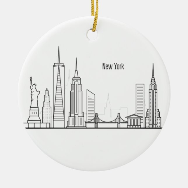 New York Skyline Silhouette Black Elegant C Julgransprydnad Keramik (Framsidan)