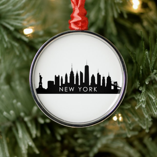 New York Skyline Silhouette Black Elegant NYC Julgransprydnad Metall (Träd)