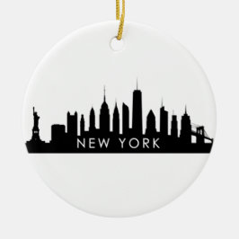 New York Skyline Silhouette Black Elegant Script Julgransprydnad Keramik