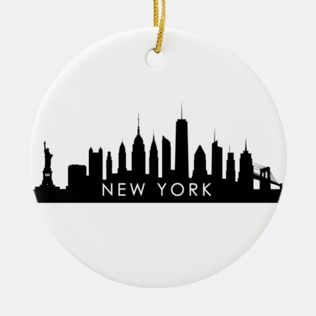 New York Skyline Silhouette Black Elegant Script Julgransprydnad Keramik (Framsidan)