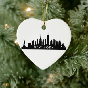 New York Skyline Silhouette Black Elegant Script Julgransprydnad Keramik