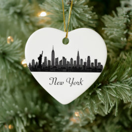 New York Skyline Silhouette Black Elegant Script Julgransprydnad Keramik
