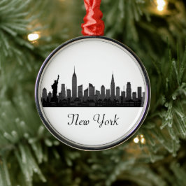 New York Skyline Silhouette Black Elegant Script Julgransprydnad Metall