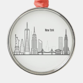 New York Skyline Silhouette Black Elegant Script Julgransprydnad Metall