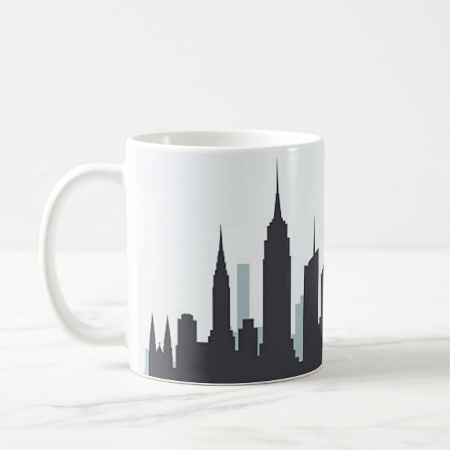New York Skyline Silhouette Black Elegant Script Kaffemugg (Vänster)