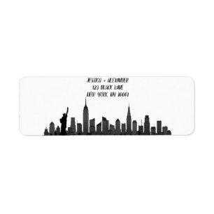 New York Skyline Silhouette Black Elegant Script Returadress Etikett