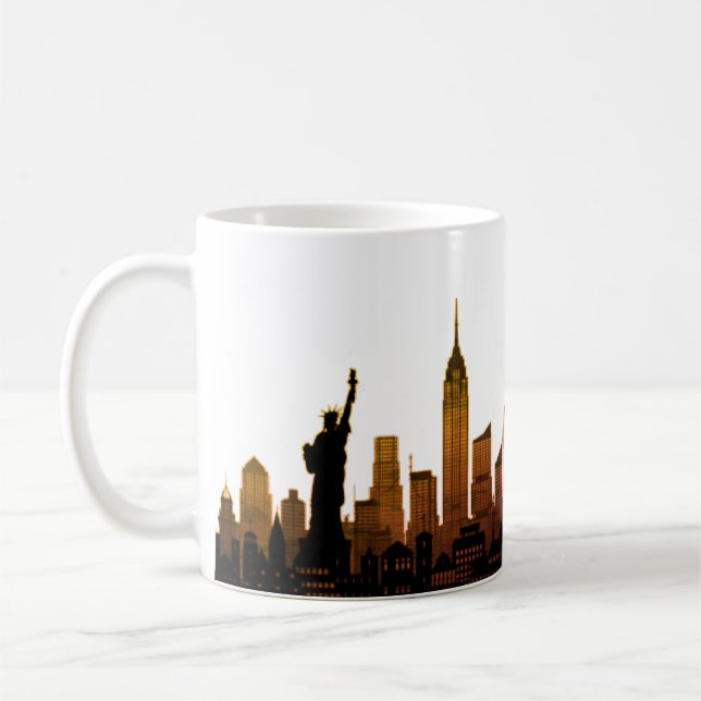 New York Skyline Silhouette Brown Elegant Script Kaffemugg (Vänster)
