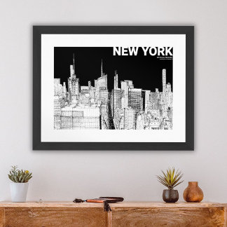 New York Skyline Svart Vitt Matta Konst Poster