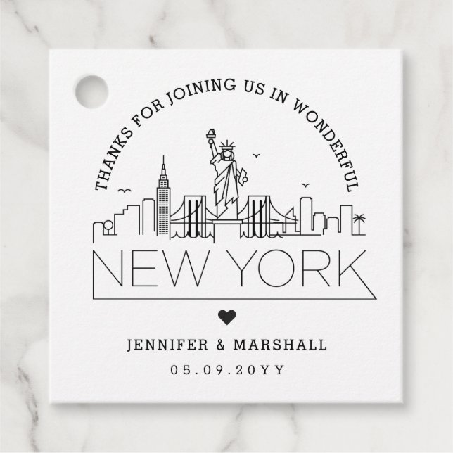 New York Skyline | Välkomsthälsoförmån för bröllop Gåvor Etiketter (Framsida)
