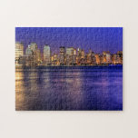 New York Skyline vid Sunset Puzzle Pussel<br><div class="desc">Foto på Manhattan-skylinen vid solnedgång från New jersey.</div>
