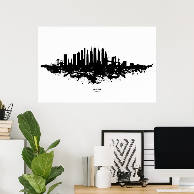 New York Skyline Watercolor Black and White Poster (Hemmakontoret)
