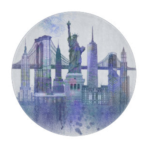 New York Skyline - Watercolor Blue