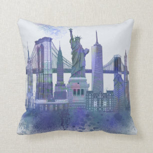 New York Skyline - Watercolor Blue Kudde