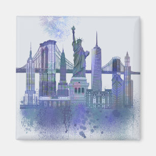 New York Skyline - Watercolor Blue Magnet