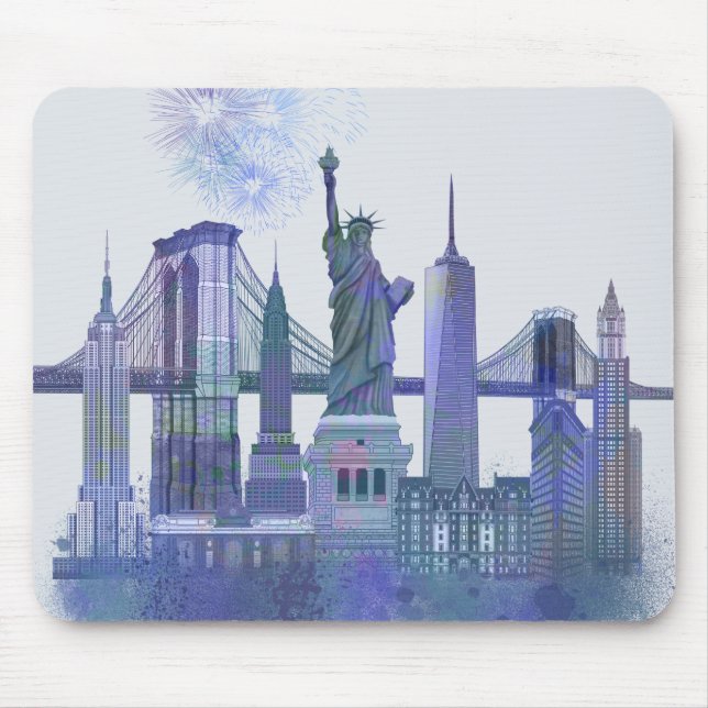 New York Skyline - Watercolor Blue Musmatta (Framsidan)